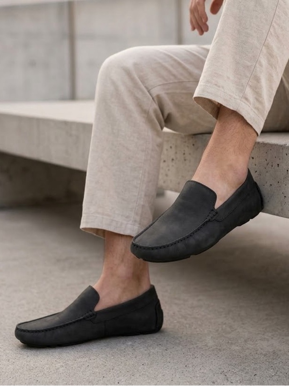 Lacoste Men's Charcoal Black Leather Slip-On Loafers